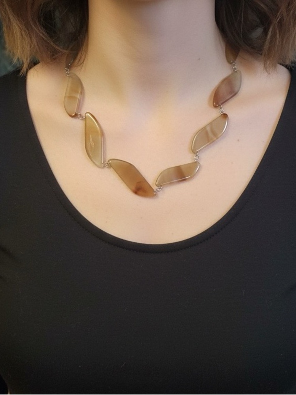 Signed Vintage Asymmetrical Agate Gemstone Necklace